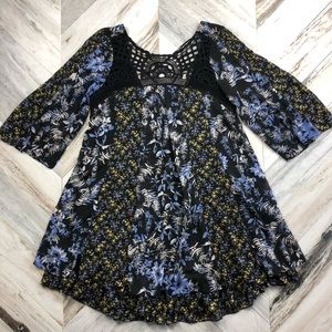 Free People Chiffon Floral Crochet Swing Dress